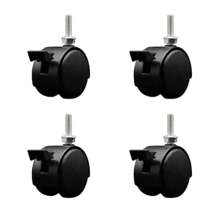 Service Caster 2'' Black Metal Hood Twin Caster Locking Nylon Wheel 5/16 Thread Stem, 4PK SCC-TS02S50D-NYS-FB-B-5161810-4
